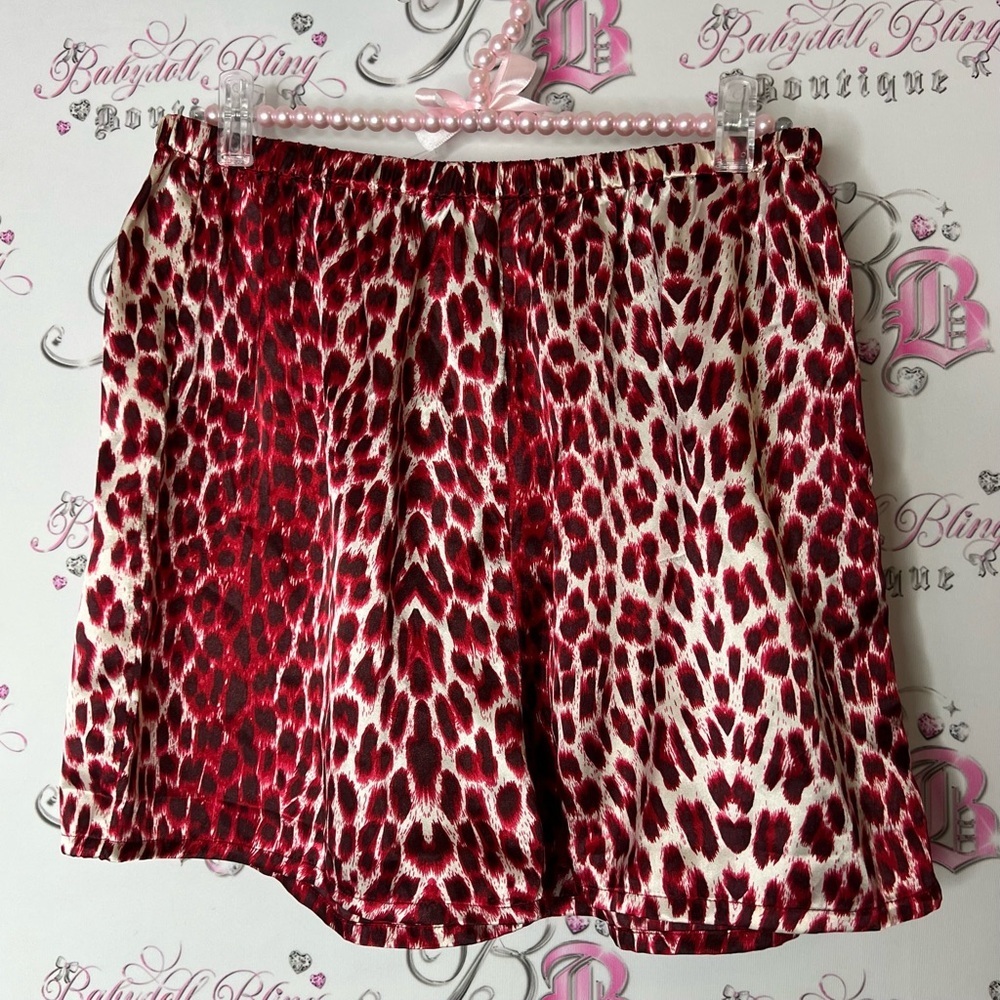 Leopard Print Red Shorts shiny lightweight stretch waist band cheetah